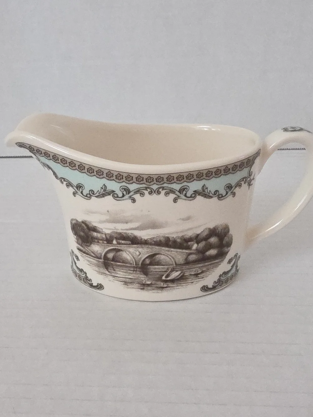 Johnson Brothers Vintage Discontinued River Scene Covered Bridge Swan Creamer